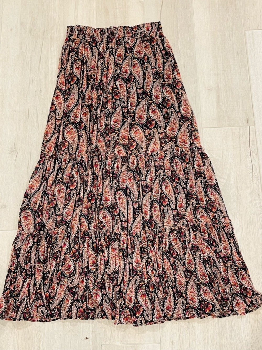 ZARA Boho Paisley Maxi Skirt XS Tiered Flowing Festival Chic - Picture 2 of 8